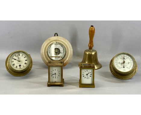 ASSORTED CLOCKS & COLLECTABLES including two gilded brass cased four glass carriage clocks, 11cms (h), Sestrel brass cased bu