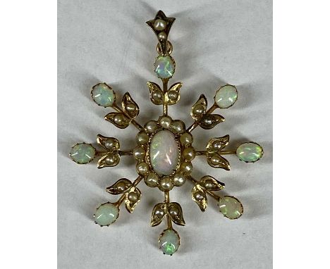 VICTORIAN 9CT GOLD STAR BROOCH, opal and seed pearl set, 35mms (diam.), 3.1gmsProvenance: private collection Powys