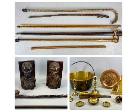 ASSORTED COLLECTABLES including shillelagh, Rabone yardstick (2), swagger sticks (3), octagonal walking stick, pair of native