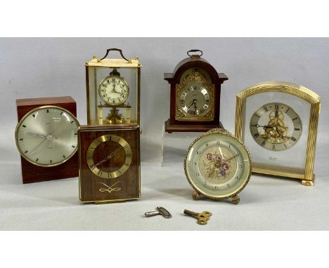 ASSORTED MANTEL CLOCKS - Seiko Quartz with skeleton movement, 22cms (h), Swiza in gilt and wood effect case, 16cms (h), Metam
