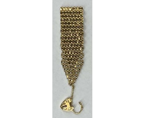 9CT GOLD WIDE GATE BRACELET with heart shaped padlock and safety chain, 19gmsProvenance: private collection Conwy