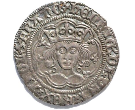 Henry VI Groat, Calais Mint, Annulet issue (1422-1430), MM incurved pierced cross; obv. annulet at either side of neck & annu