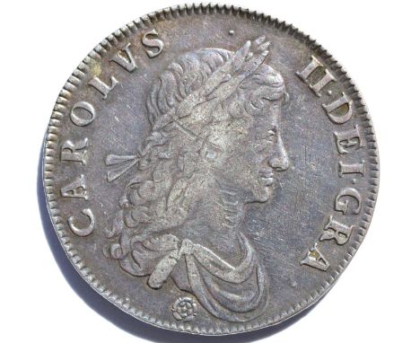 Charles II Crown 1662, first draped bust with rose below, edge undated, coin alignment; obv. contact marks, scratches on bust