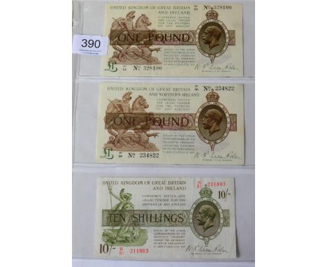 3 x Treasury Notes: £1 Warren Fisher, second issue (February 1923) H1/85, very faint creases EF, £1 Warren Fisher, third issu