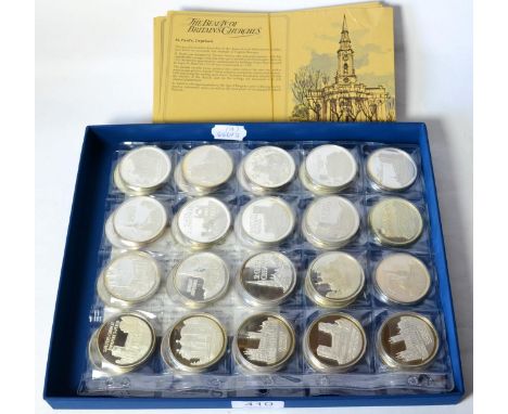 'The Beauty of Britain's Churches,' a collection of 37 x silver proof medals depicting famous churches & cathedrals in froste