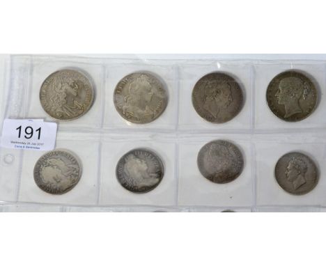 4 x Crowns comprising: 1695 OCTAVO first draped bust, contact marks/flecking & small, shallow, edge pinhole at 12 o'clock bet