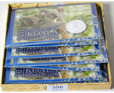 Australia, 10 x Silver 'Koala' Dollars 2011, each 31.1g (1oz fine silver), revs: adult & young koalas in fork of a tree; each