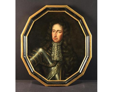 Circle of William Wissing. A 17th Century Oil on Oval Canvas: Portrait of William III of England, stood half length in armour