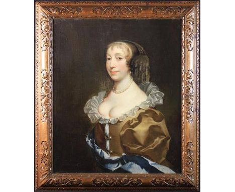 Attributed Gerard Soest (1600-1681). A Late 17th Century Portrait of a Lady wearing pearl earring and necklace with a reveali
