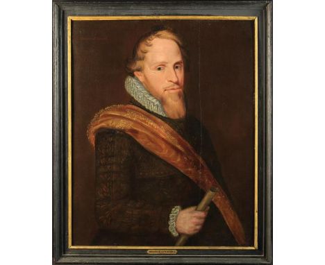 Circle of Michiel Jansz van Mierevelt (1566-1641). Oil on Oak Panel: Portrait of Prince Maurice of Nassau wearing armour, ruf