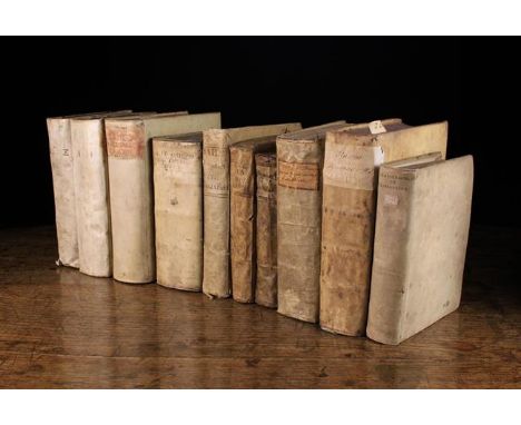 Ten Vellum Bound Antiquarian Books Including Two 17th Century and Seven 18th Century Pieces: Including a Latin encyclopaedia 