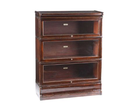 MAHOGANY SECRETARIAL BOOKCASE ON SQUARE PLYNTH BASE.THE GLOBE WERNICKE COMPANY LTD.HEIGHT: 45 INCHES.WIDTH: 34 INCHES.DEPTH: 