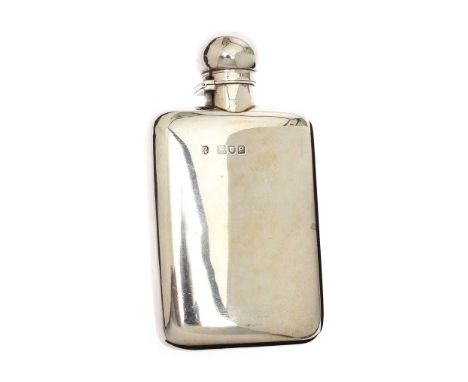 RARE SILVER SPIRIT FLASK WITH HINGED DOMED LID ENCLOSING RECESSED CORK. THE LID WITH CLOCKWISE LOCKING MECHANISM. BEARING THE