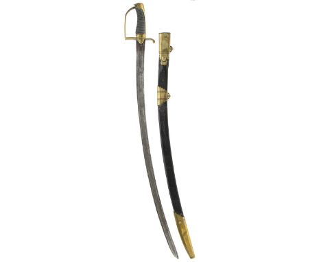 A SCARCE BRASS MOUNTED 1788 PATTERN CAVALRY SWORD BY WOOLLEY & CO, 90cm curved fullered blade, sharpened for use and stamped 