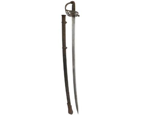 AN 1822 PATTERN QUEEN'S RIFLES OFFICER'S SWORD, 82cm pipe-backed blade with spear point etched with a panel containing a crow