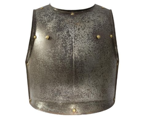 A FRENCH 2ND EMPIRE CUIRASSIER'S BREAST AND BACK-PLATE, the heavy gauge breast-plate with raised medial ridge, flared skirt a