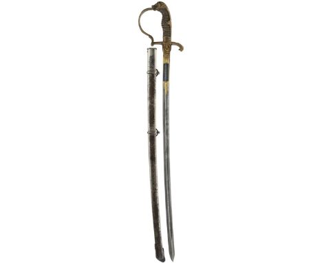 A FINE FIRST WAR PERIOD TURKISH INFANTRY OFFICER'S PRIVATE PURCHASE DAMASCUS SWORD, 68cm curved fullered damascus blade by WE