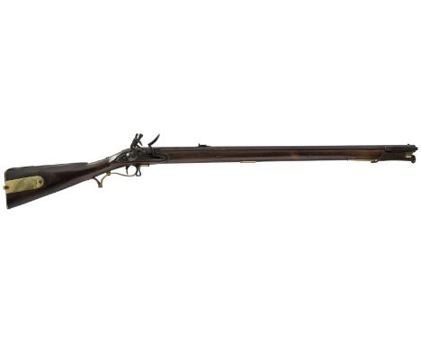 A FLINTLOCK SLIT STOCK VOLUNTEER BAKER RIFLE, 30.25inch sighted barrel fitted with rear leaf sights and bayonet bar, plain be