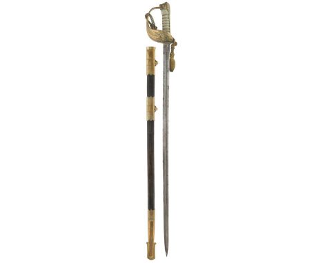 A ROYAL NAVAL OFFICER'S SWORD, 79.5cm blade etched with scrolling foliage, crowned fouled anchor and Royal Arms, regulation c