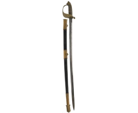 A VICTORIAN ROYAL NAVAL OFFICER'S SWORD, 82cm fullered blade etched with scrolling foliage, crowned fouled anchor, crowned VR