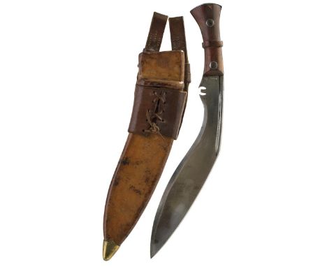 A SECOND WAR PERIOD MILITARY ISSUE KUKRI, 32.5cm blade stamped HW44 at the forte and SA over 251, two-piece riveted wooden gr