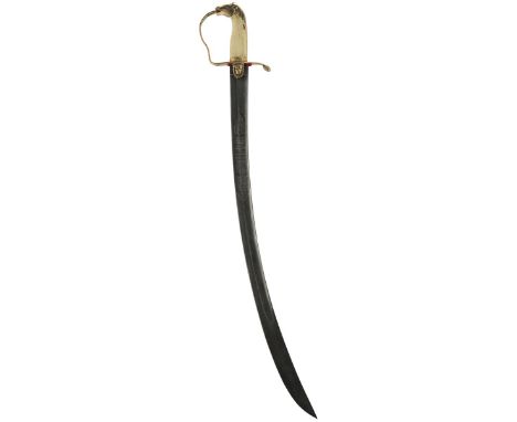 A WILKINSON SWORD HORSE'S HEAD SABRE, 77cm sharply curved blade etched with a maker's panel for Henry Wilkinson, copper stirr