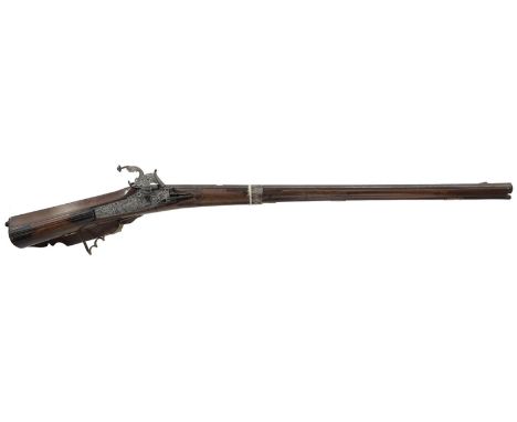 A 32-BORE GERMAN WHEEL-LOCK RIFLE, 34inch sighted octagonal barrel, rear sight lacking, indistinctly signed W. Elsesser (?) b