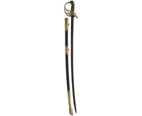 AN 1822 PATTERN EAST INDIA COMPANY OFFICER'S SWORD, 82cm pipe-backed blade with spear point, regulation brass Gothic hilt inc