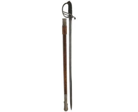 A VICTORIAN 1821 PATTERN LIGHT CAVALRY OFFICER'S SWORD, 82cm fullered blade etched with scrolling foliage, crowned VR cyphers