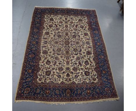 Kerman carpet with ivory field, south west Persia, mid-20th century, 11ft. 11in. x 8ft. 3.63m. x 2.44m. Slight wear with ligh