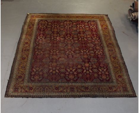 Attractive Agra carpet, dark red field with a deep yellow/gold main border, north India, second half 19th century, 11ft. 9in.