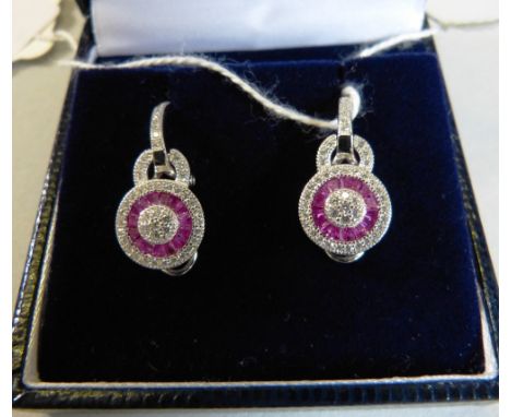 Sterling silver Art Deco style cubic zirconia and simulated ruby earrings