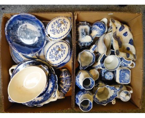 Masons water jugs, together with large quantity of blue and white ceramics - plates, tureens, coffee pot, spill vases etc (2)
