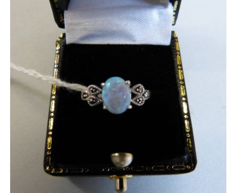 Sterling silver opal and marcasite ring