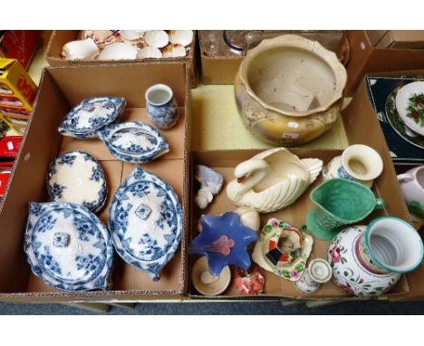 A Doulton Burslem vase, together with Cambridge lidded tureens, ceramic swan, Sylvac jug etc (3)