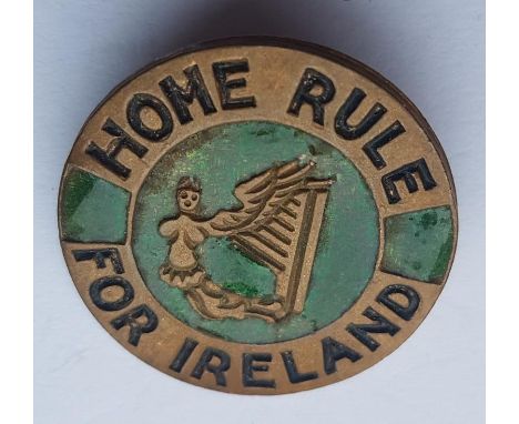 "Home Rule For Ireland" Brass Badge with Green Enamel detail 