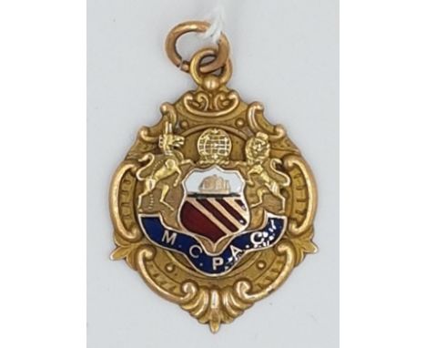 15ct Gold and Enamel Medal "M.C.P.A.C.", Hallmarked Birmingham c.1909 with indistinct maker's mark, c.13grams 