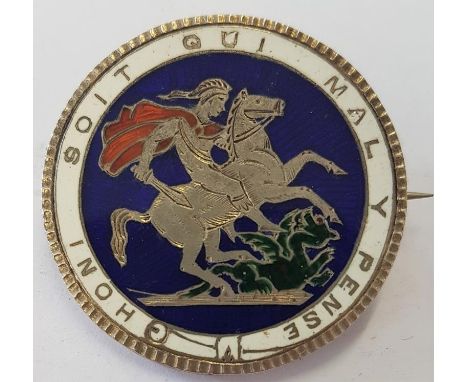 Antique Silver and Enamel Crown Brooch 