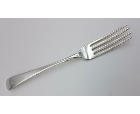 Georgian Irish Silver Dinner Fork, Hallmarked Dublin c.1790 with maker's mark "ID" (John Dalrymple), c.65grams and 21.5cm lon