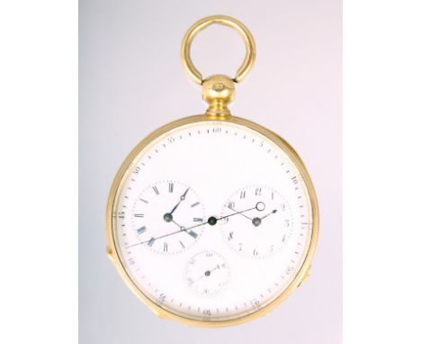 A GENTLEMAN'S 18CT GOLD POCKET CHRONOMETER "STOP WATCH" with three dials and sweep second hand, No. 49001.