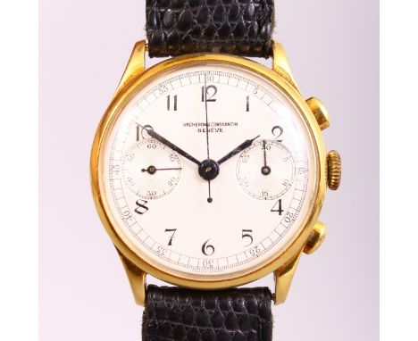 A VINTAGE YELLOW GOLD VACHERON CHRONOGRAPH WRISTWATCH.