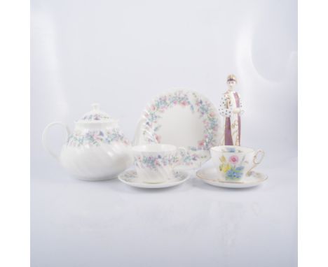 Shelley bone china tea set, decorated with cornflowers and poppies, six cups and saucers, sugar and milk, together with a Wed