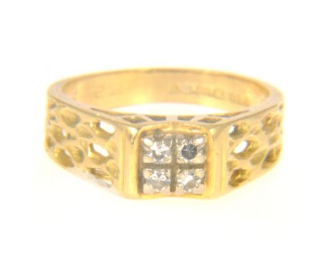 A diamond four stone ring, the eight cut stones set as a square in an 18 carat yellow and white gold mount, plain 3mm wide sh