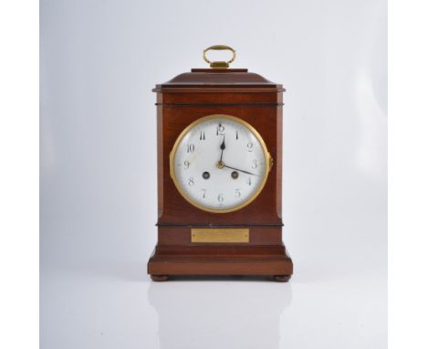 A French mahogany cased shelf clock, by Samuel Marti Medalle D'or Paris 1900, white 12cm arabic dial with twin train movement