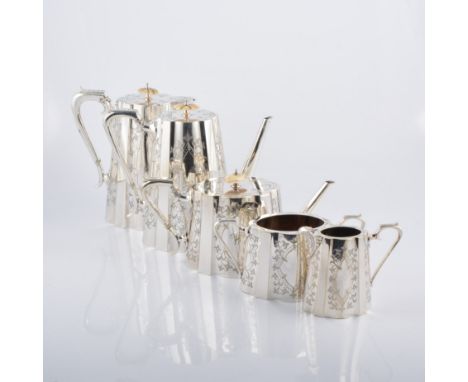 Victorian electroplated five-piece tea and coffee set, engraved initial 'W'; together with a 'CONA' coffee percolator model I