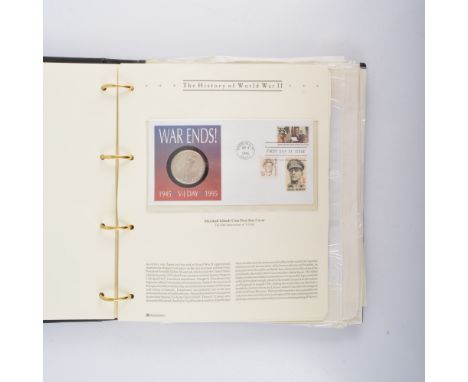 Westminster History of World War II stamp and coin collection, comes with seven ringbound folders with first day covers of st