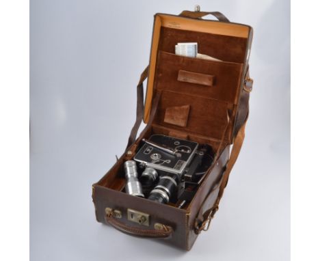 Paillard Bolex triple-turret lens camera, circa.1946, and original case (used alongside Peter Scott for ornithological filmin