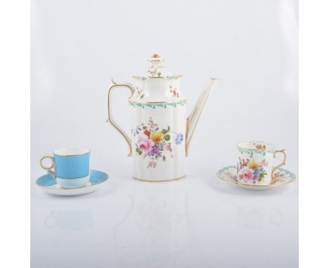 Royal Crown Derby, Posy pattern, coffee pot, six cups and saucers, sugar bowl and cream jug; together with eight Royal Worces