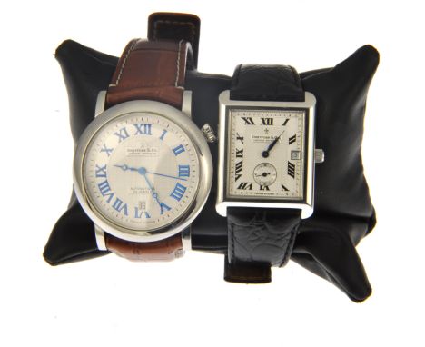 Dreyfuss & Co Handmade in Switzerland - two large dress watches, one having a circular dial and one rectangular, both having 