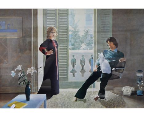 After David Hockney, Mr & Mrs Clark and Percy, colour print, 44 x 64cm.